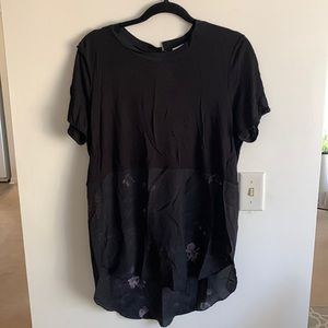 Wilfred black short sleeve top, tulip hem, cotton and silk